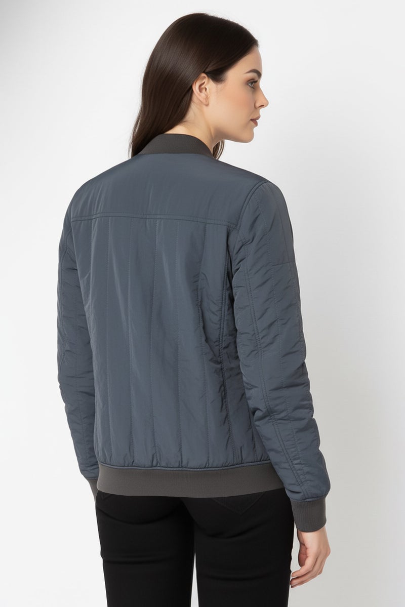 LACOSTE Women Plain Bomber Jacket, Grey - Image 4